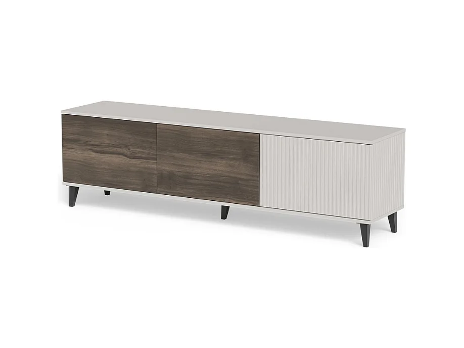 Meuble TV contemporain 180 cm beige aspect noyer PUMP