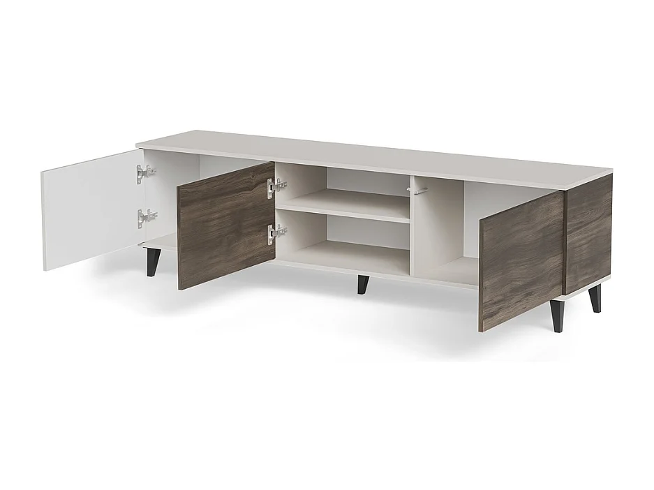 Meuble TV contemporain 180 cm beige aspect noyer PUMP