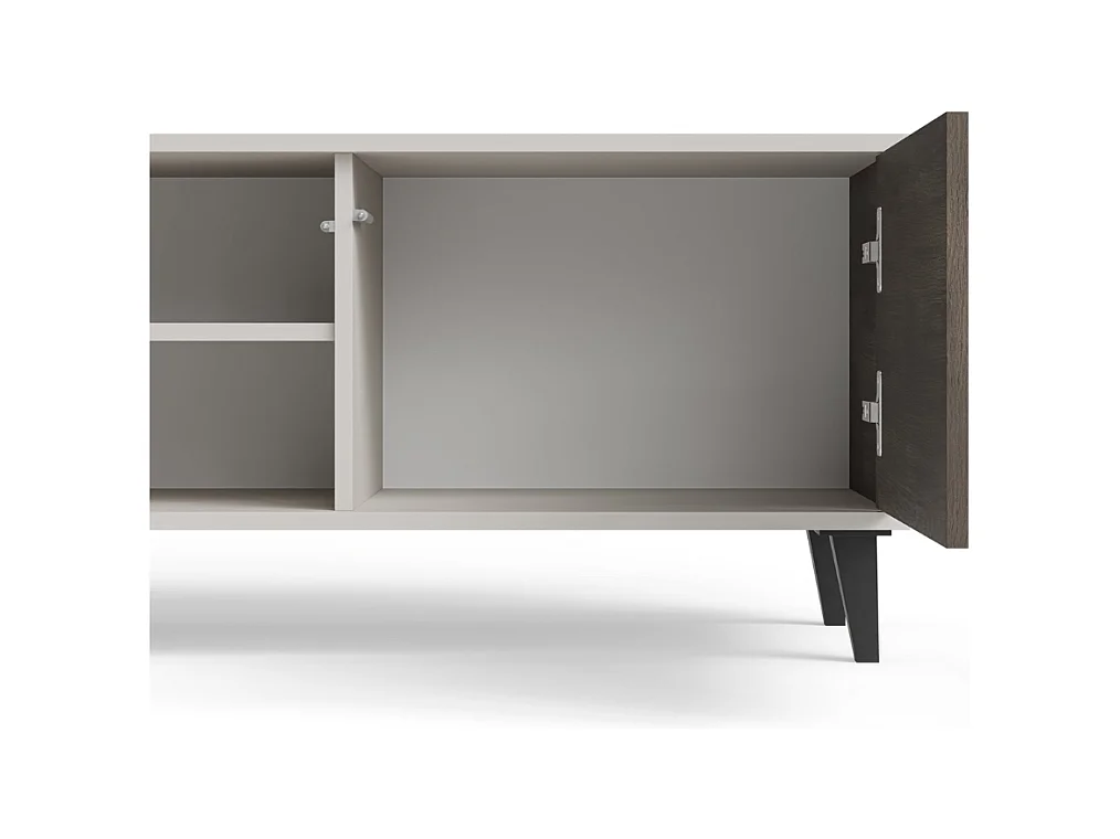 Meuble TV contemporain 3 portes beige aspect noyer 150cm PUMP