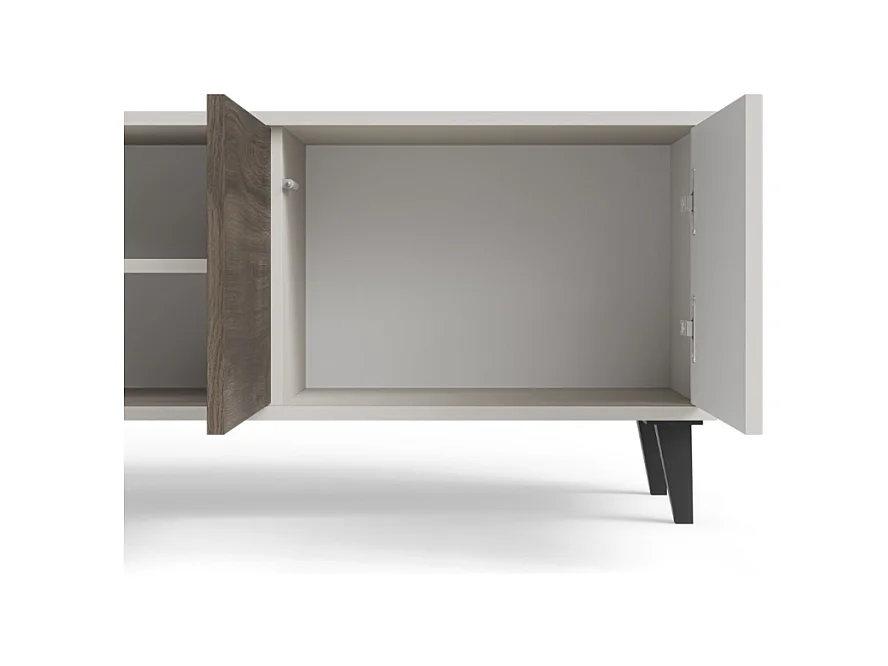 Meuble TV contemporain 3 portes beige aspect noyer 150cm PUMP