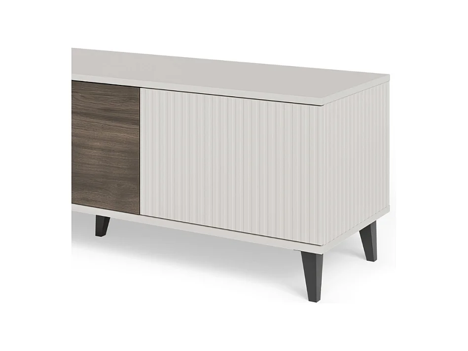 Meuble TV contemporain 3 portes beige aspect noyer 150cm PUMP