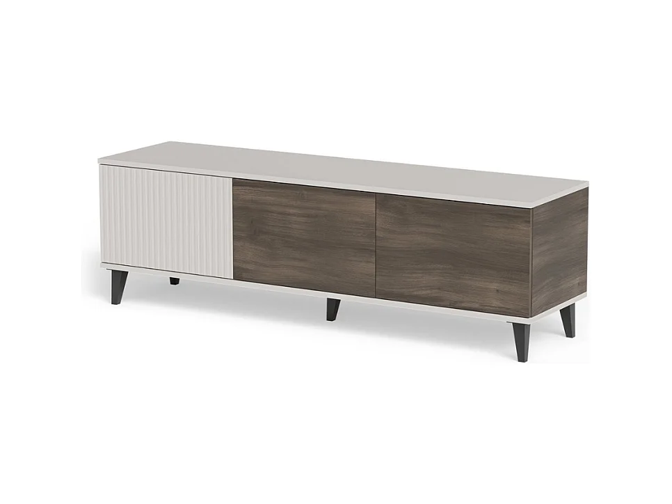 Meuble TV contemporain 3 portes beige aspect noyer 150cm PUMP