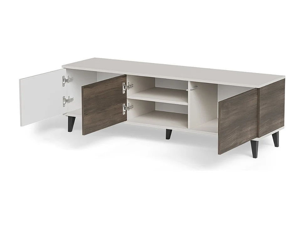 Meuble TV contemporain 3 portes beige aspect noyer 150cm PUMP