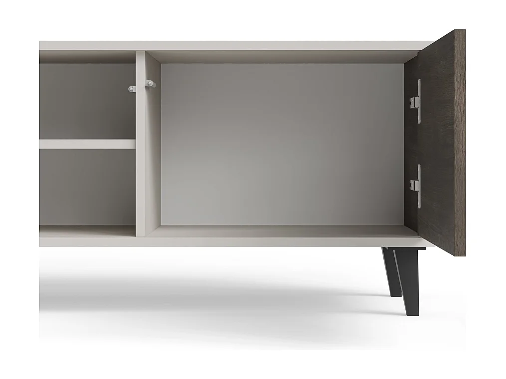 Meuble TV contemporain 3 portes beige aspect noyer 150cm PUMP