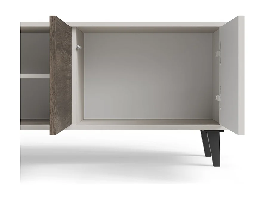 Meuble TV contemporain 3 portes beige aspect noyer 150cm PUMP