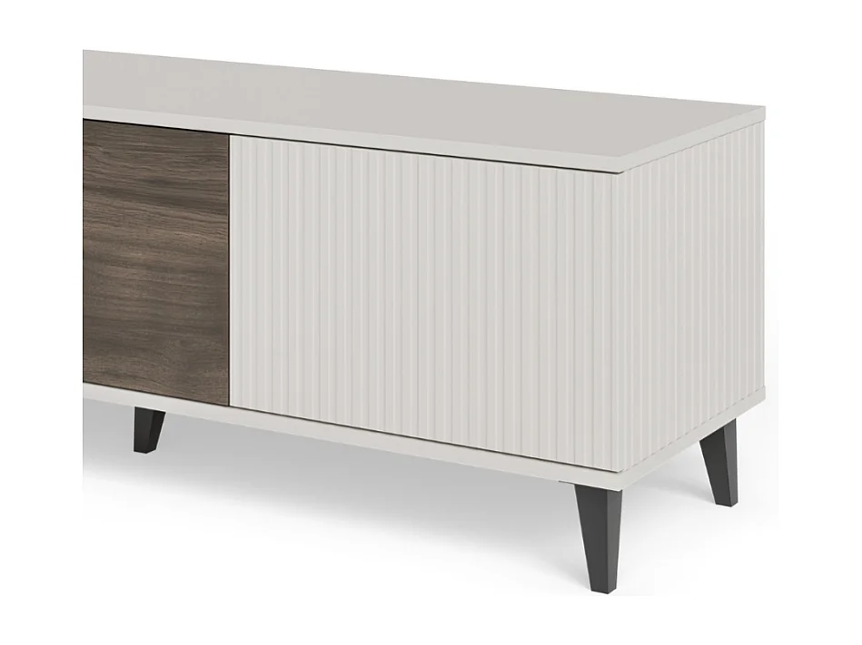 Meuble TV contemporain 3 portes beige aspect noyer 150cm PUMP