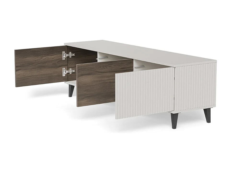 Meuble TV contemporain 3 portes beige aspect noyer 150cm PUMP