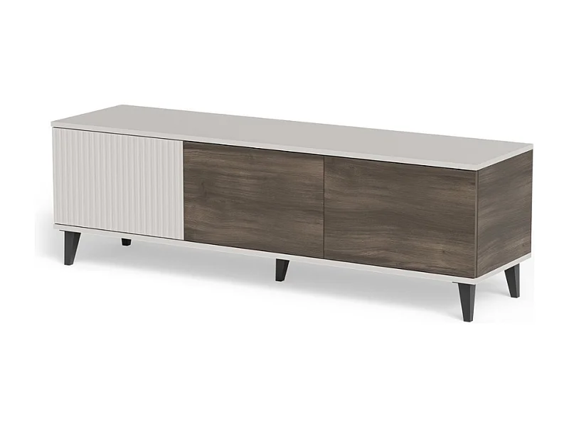 Meuble TV contemporain 3 portes beige aspect noyer 150cm PUMP