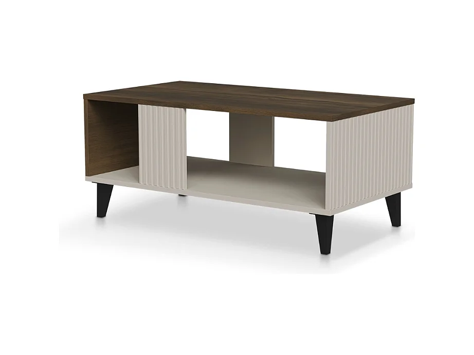 Table basse contemporaine aspect noyer avec finitions beiges PUMP