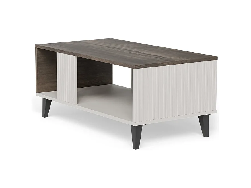 Table basse contemporaine aspect noyer avec finitions beiges PUMP