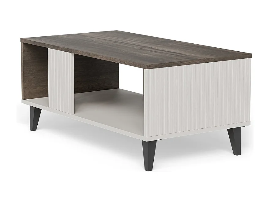 Table basse contemporaine aspect noyer avec finitions beiges PUMP