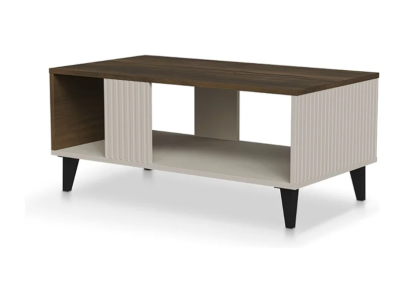 Table basse contemporaine aspect noyer avec finitions beiges PUMP