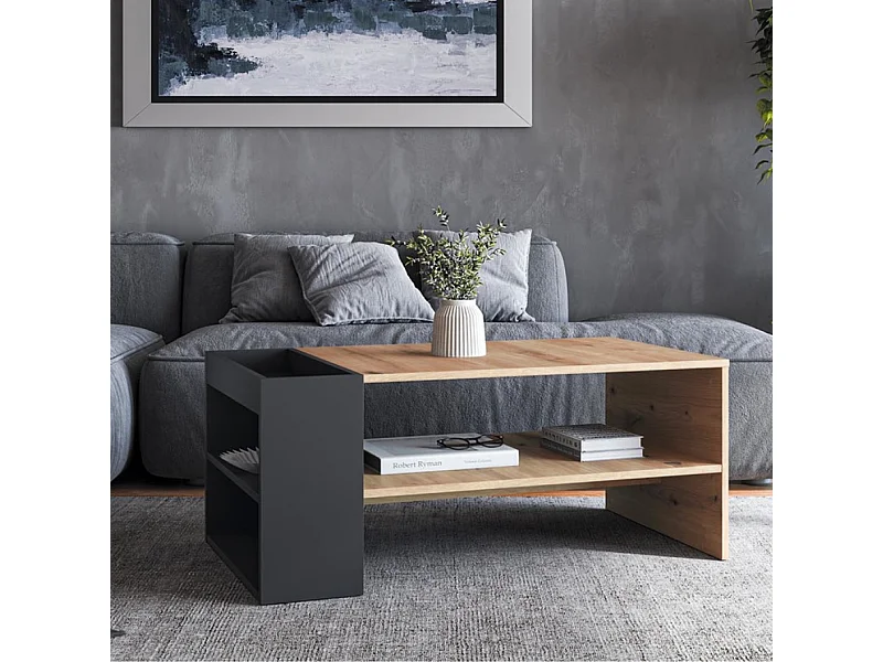 Mesa de centro LORIE de 100 x 55 cm en negro y aspecto roble