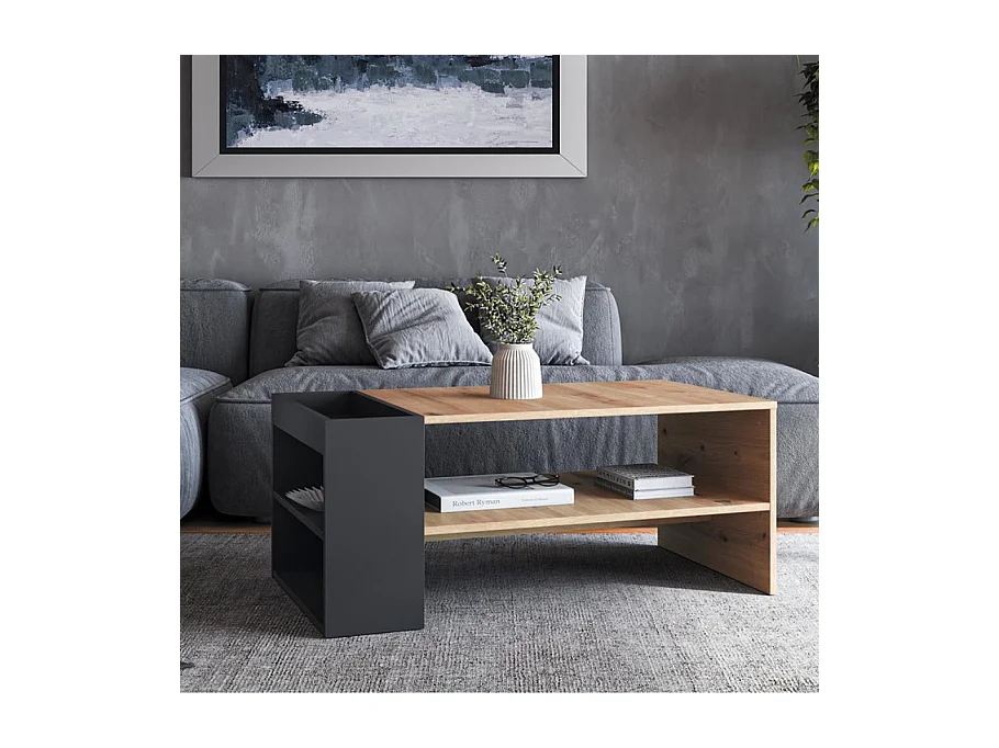 Mesa de centro LORIE de 100 x 55 cm en negro y aspecto roble