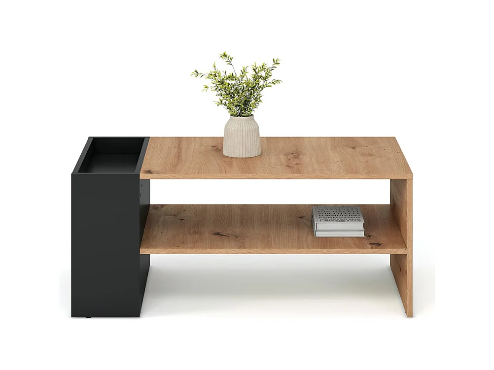 Mesa de centro LORIE de 100 x 55 cm en negro y aspecto roble