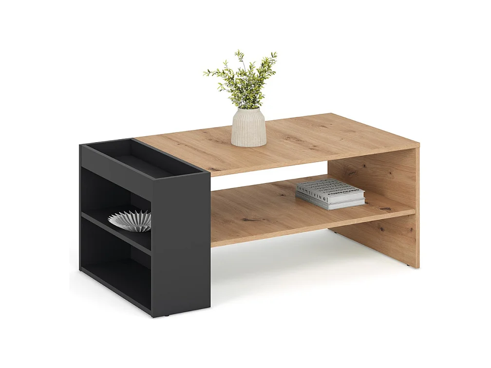 Mesa de centro LORIE de 100 x 55 cm en negro y aspecto roble