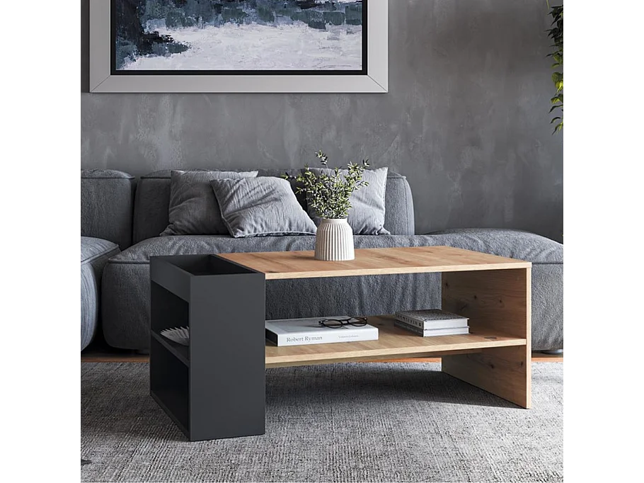 Mesa de centro LORIE de 100 x 55 cm en negro y aspecto roble