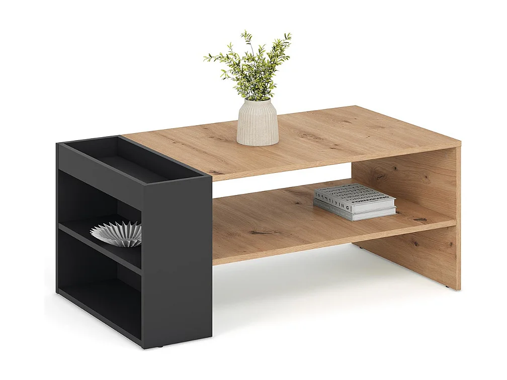 Mesa de centro LORIE de 100 x 55 cm en negro y aspecto roble