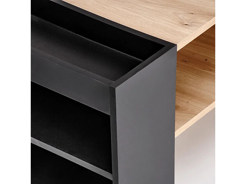 Mesa de centro LORIE de 100 x 55 cm en negro y aspecto roble