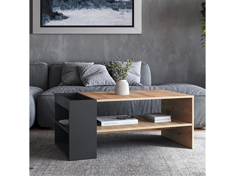 Mesa de centro LORIE de 100 x 55 cm en negro y aspecto roble