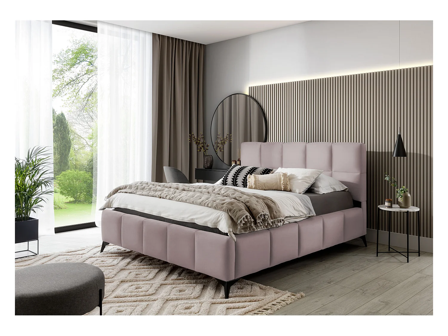 Bett Venus S (140x200)/Stoffbezug/inklusive Matratze/Pink