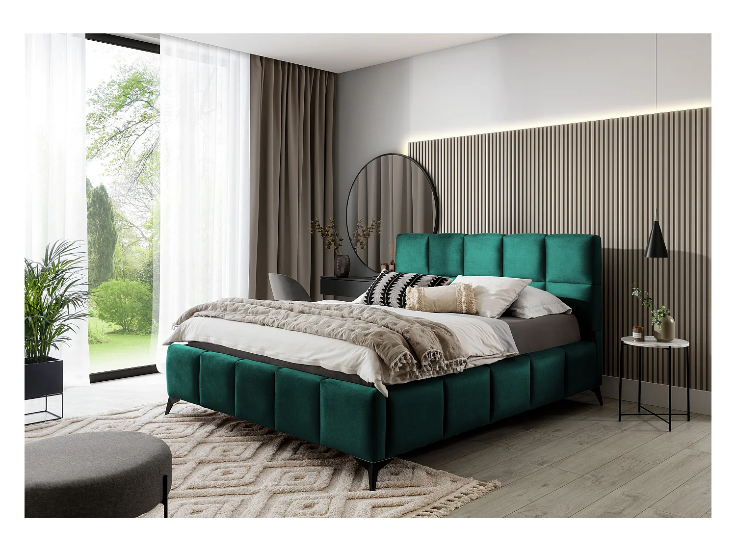 Lit Venus S (140x200)/Tissu/inclut Matelas/Vert