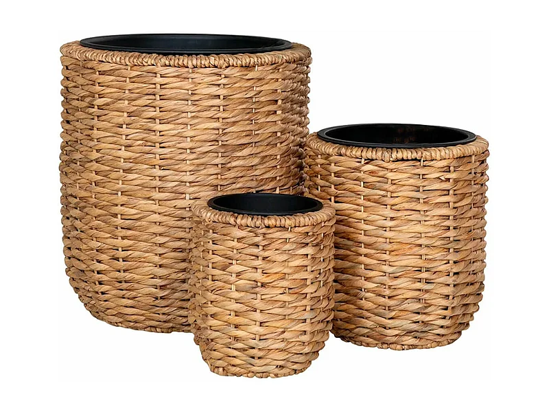 ALIZEE - Lot de 3 cache-pots en jacinthe d'eau naturelle doublés de pots en plastiques