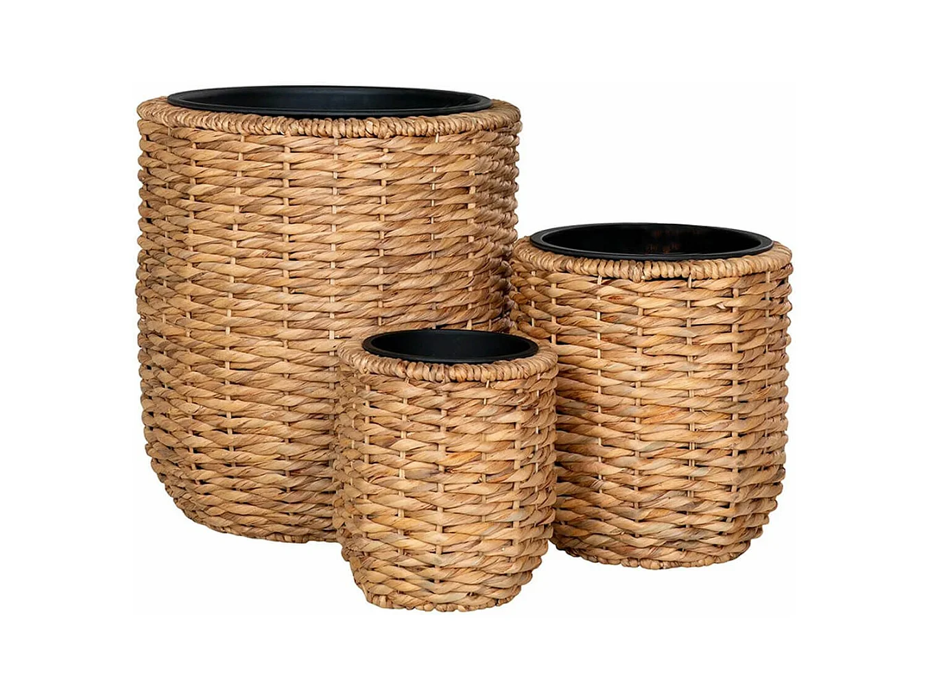 ALIZEE - Lot de 3 cache-pots en jacinthe d'eau naturelle doublés de pots en plastiques