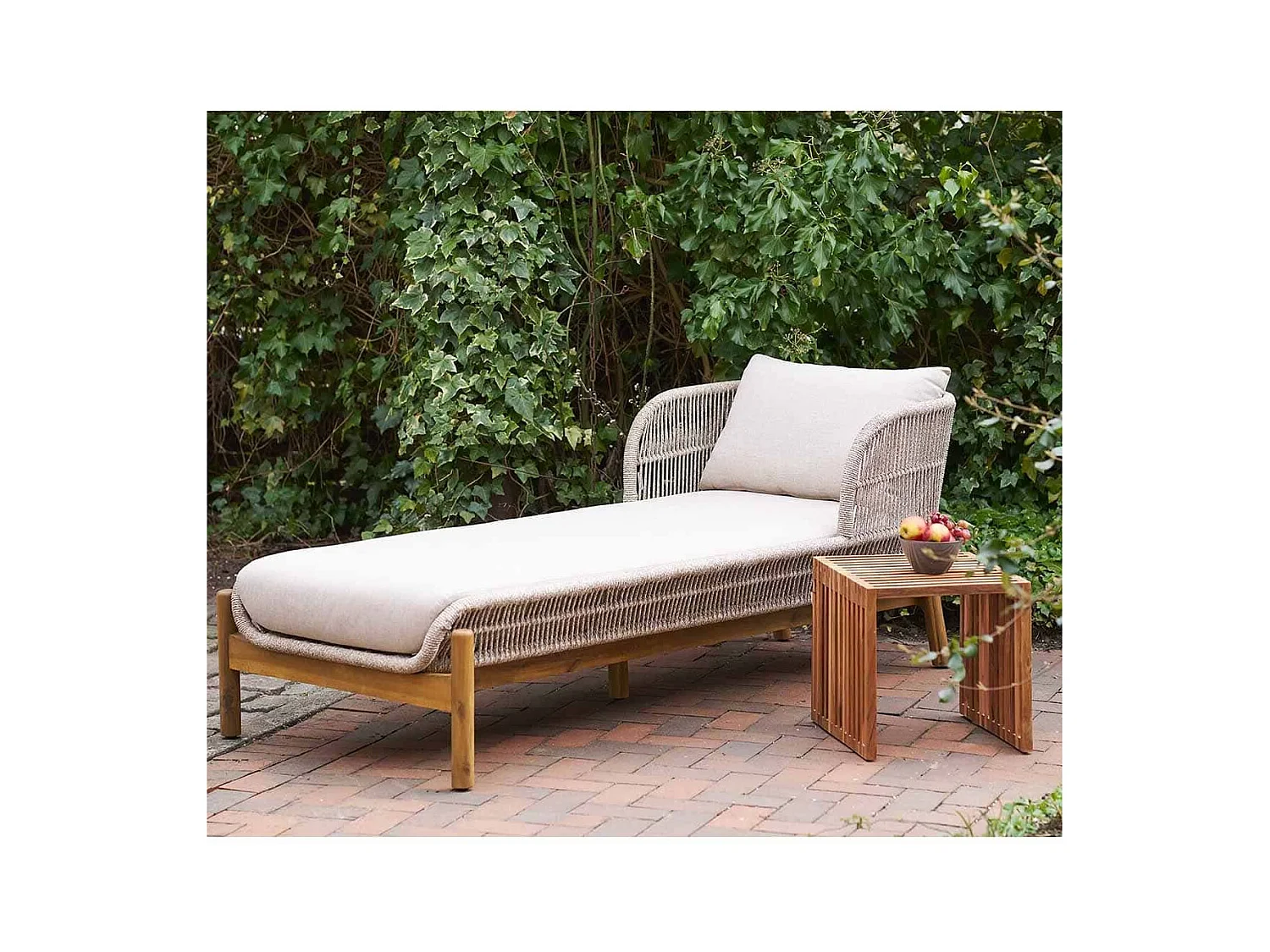 LORIENA - Bain de Soleil en Acacia et Corde Beige avec Coussins