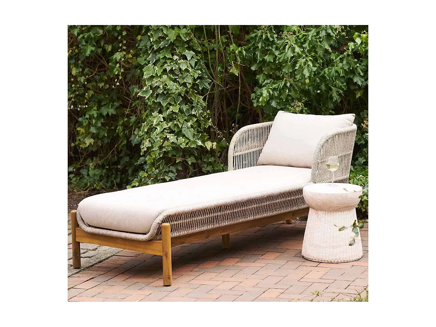 LORIENA - Bain de Soleil en Acacia et Corde Beige avec Coussins