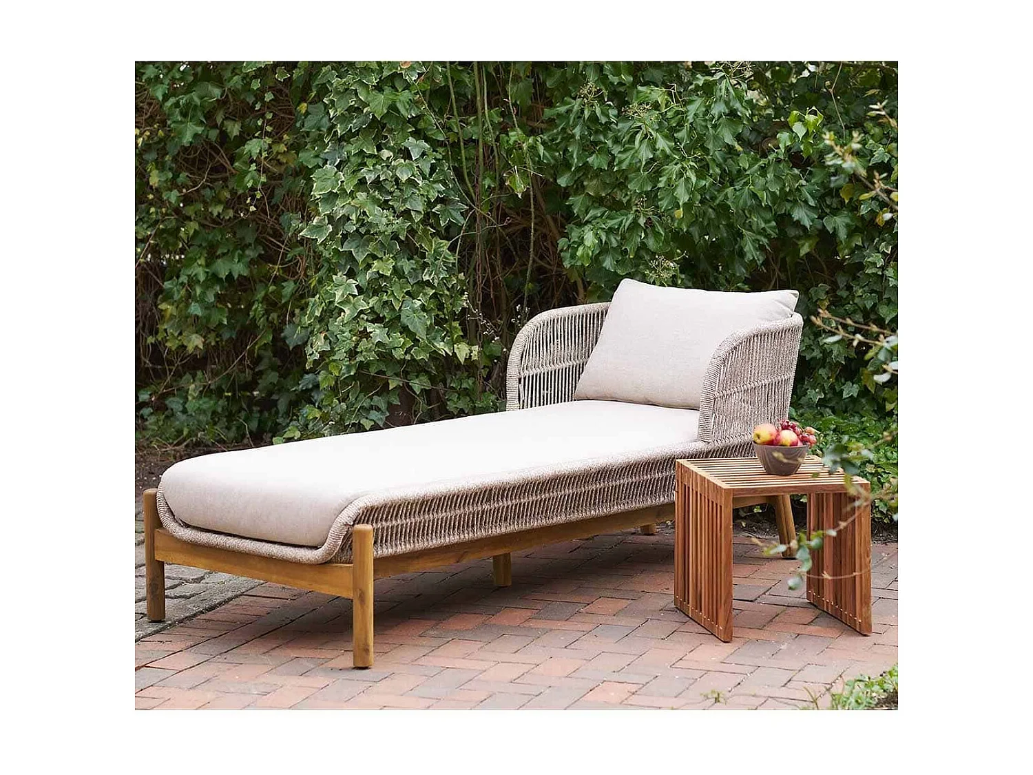 LORIENA - Bain de Soleil en Acacia et Corde Beige avec Coussins