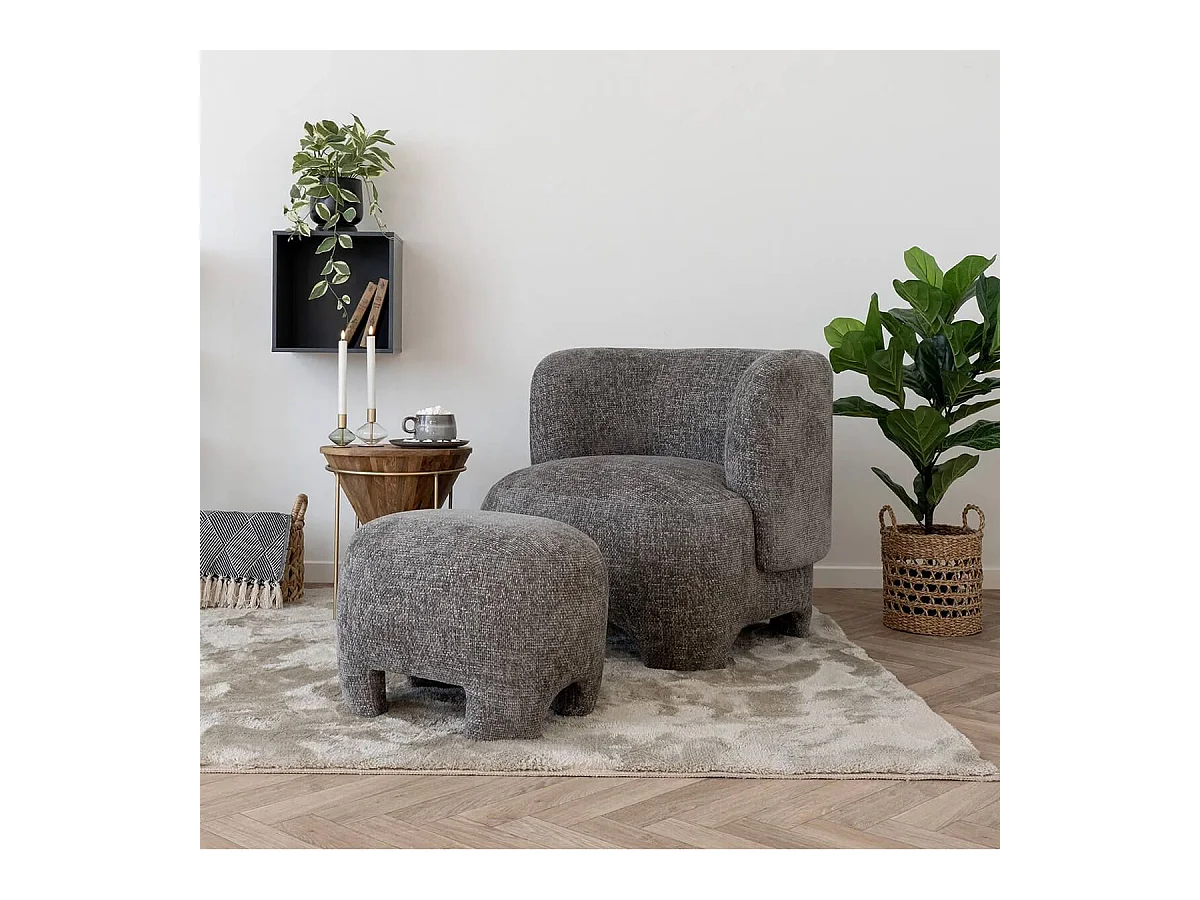 AGILIA - Pouf design en Tissu Bouclé Taupe