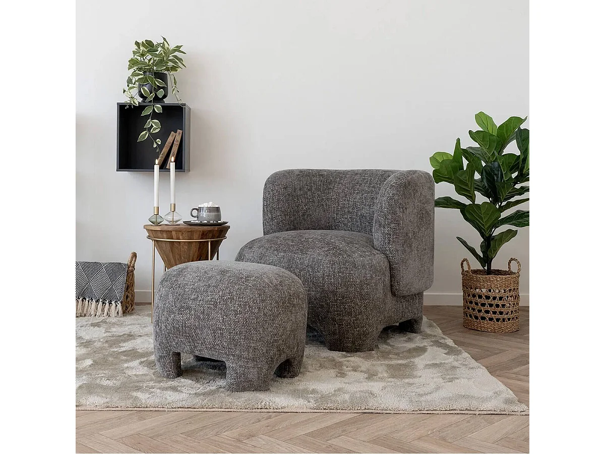 AGILIA - Pouf design en Tissu Bouclé Taupe
