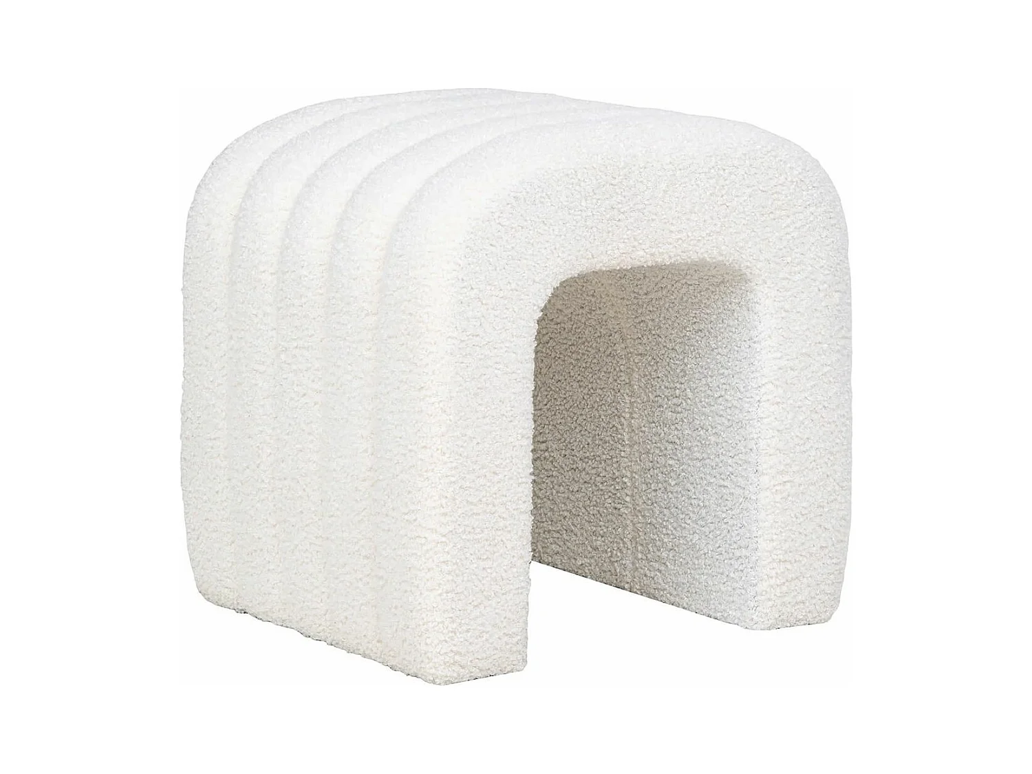 CALINE - Pouf design en Tissu Bouclé Peluche Blanc