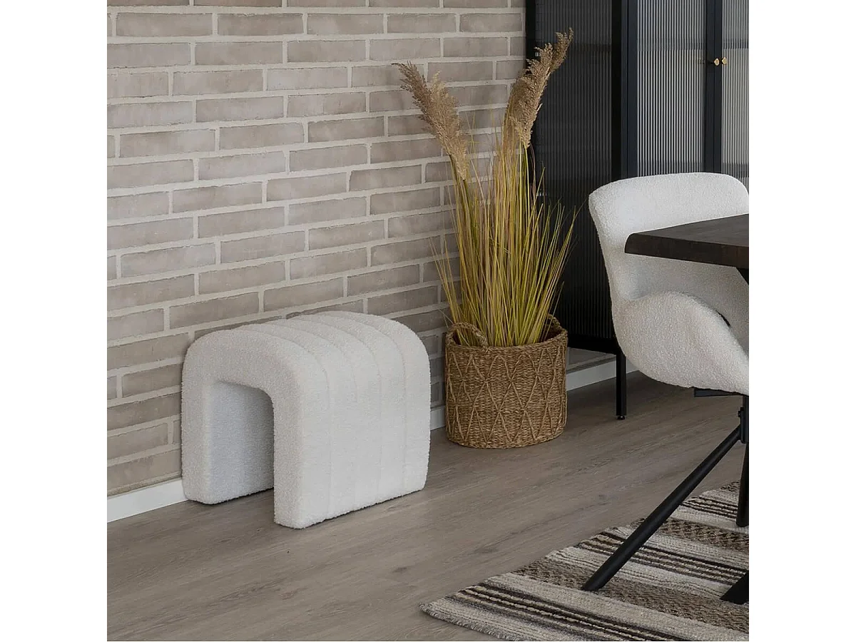 CALINE - Pouf design en Tissu Bouclé Peluche Blanc