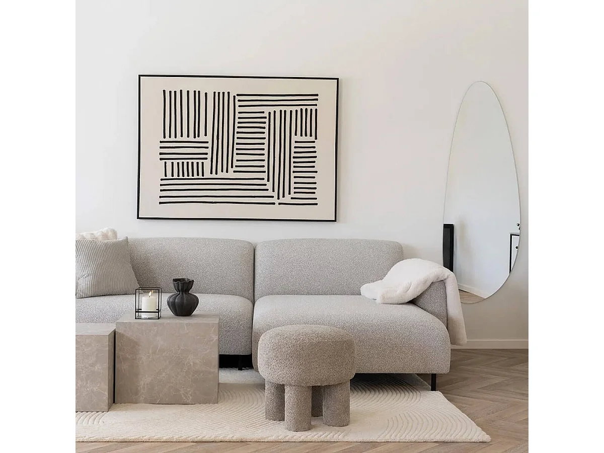 MADELON - Pouf design 4 pieds en Tissu Bouclé Taupe