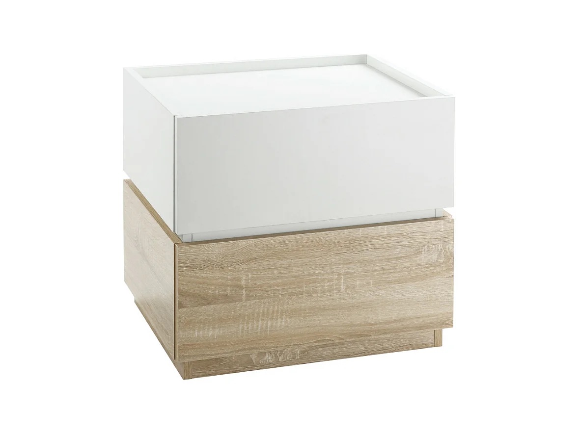 Table de chevet 2 tiroirs empilables HESTIA bois et blanc