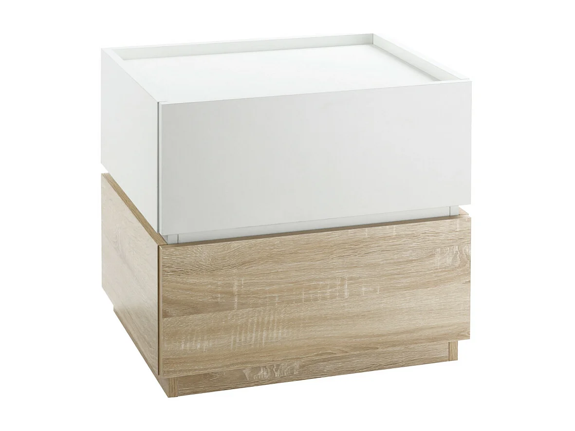 Table de chevet 2 tiroirs empilables HESTIA bois et blanc