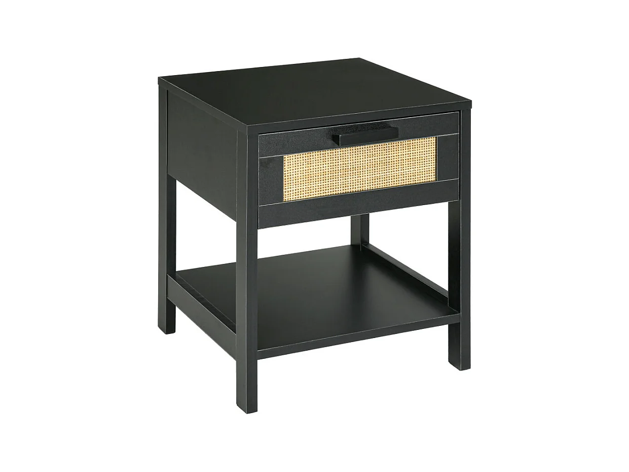 Table de chevet POSEIDON rotin et noire