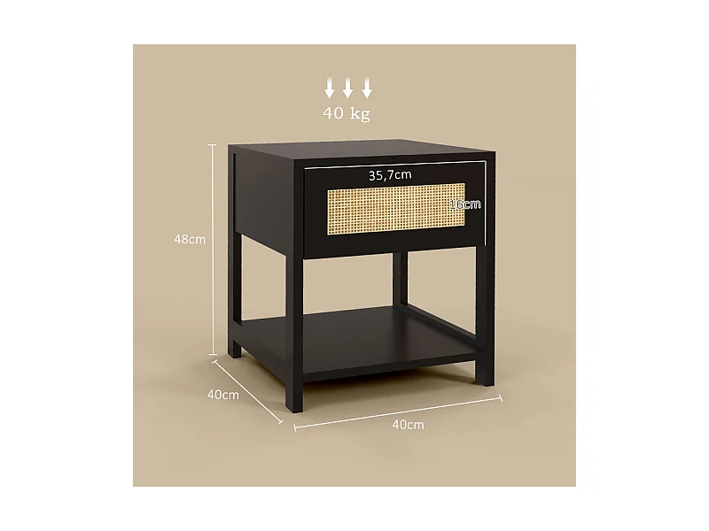 Table de chevet POSEIDON rotin et noire