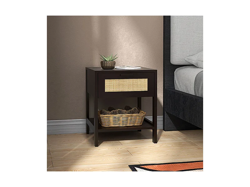 Table de chevet POSEIDON rotin et noire