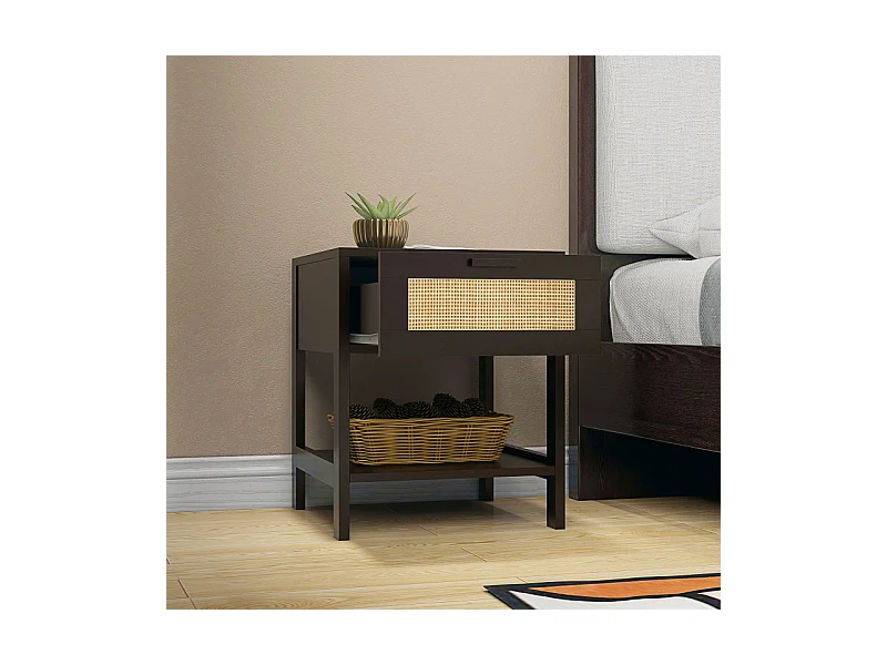 Table de chevet POSEIDON rotin et noire