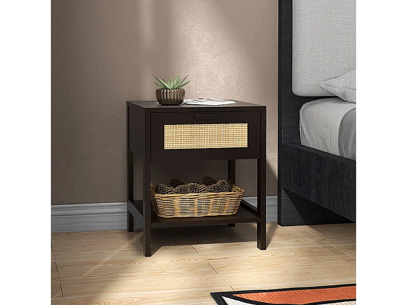 Table de chevet POSEIDON rotin et noire