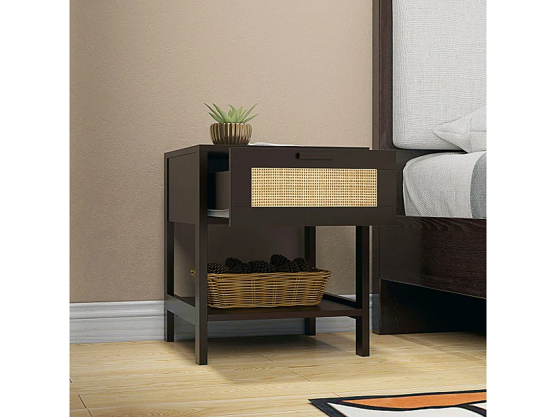 Table de chevet POSEIDON rotin et noire