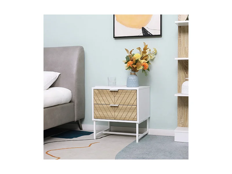 Table de chevet EROS aspect chêne clair et blanc