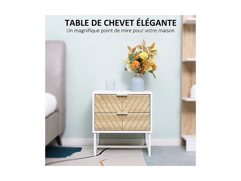 Table de chevet EROS aspect chêne clair et blanc