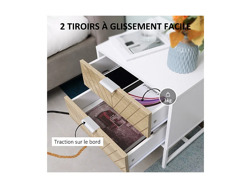 Table de chevet EROS aspect chêne clair et blanc