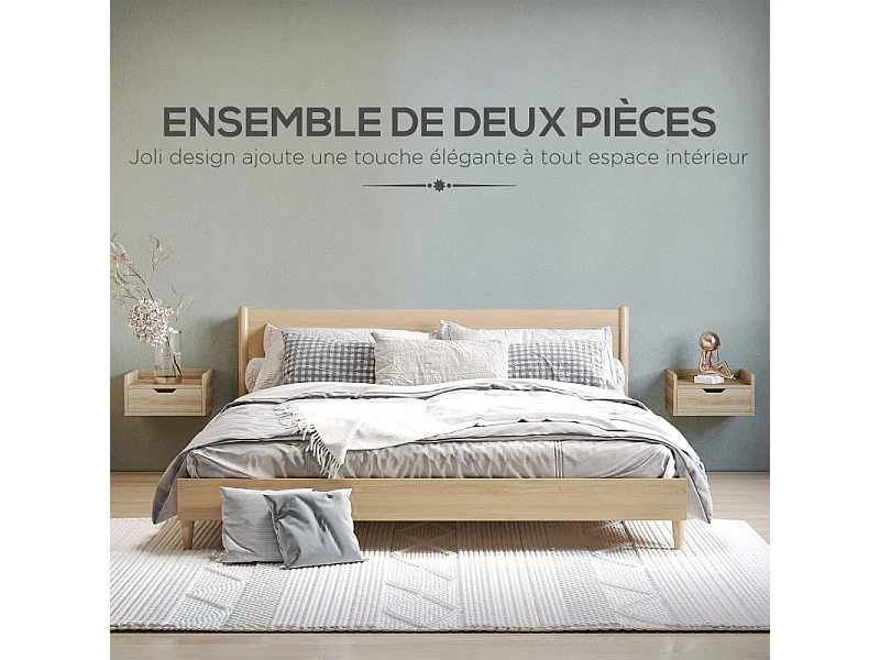 Lot de 2 tables de chevet murales DEMETER aspect chêne clair