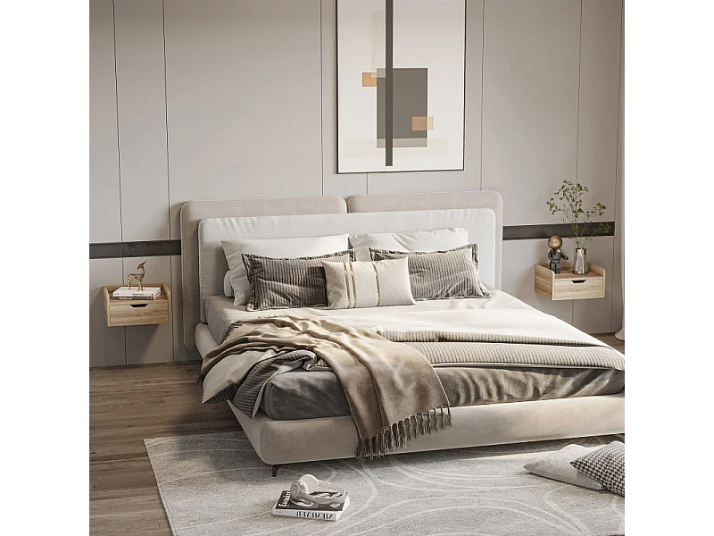 Lot de 2 tables de chevet murales DEMETER aspect chêne clair