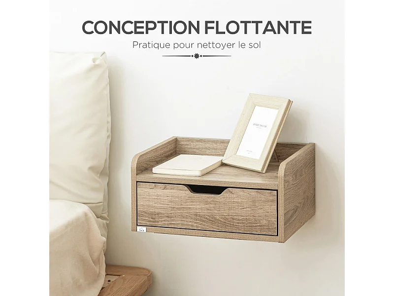 Lot de 2 tables de chevet murales DEMETER aspect chêne clair